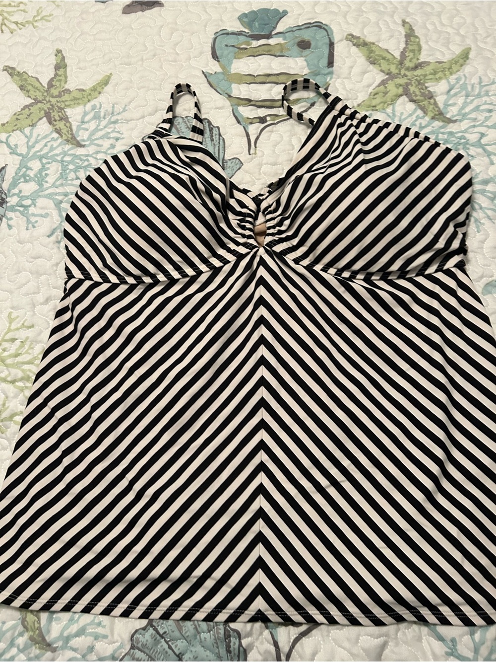 Cacique Black and White Diagonal Stripe Tank Top with Twist Front